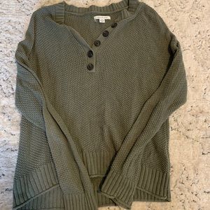 american eagle green button neck sweater